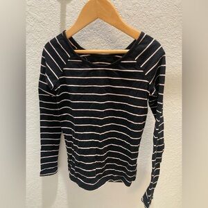 Boatneck Black and White Striped Long Sleeve Top-Youth